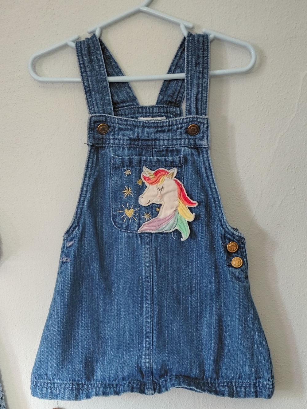 Denim Unicorn Pocket Kids Overalls Dress - Max Studio